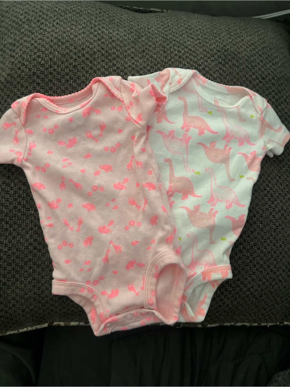 Baby Girl Pink Dinosaur Print One-Piece Bodysuits - Pack of 2